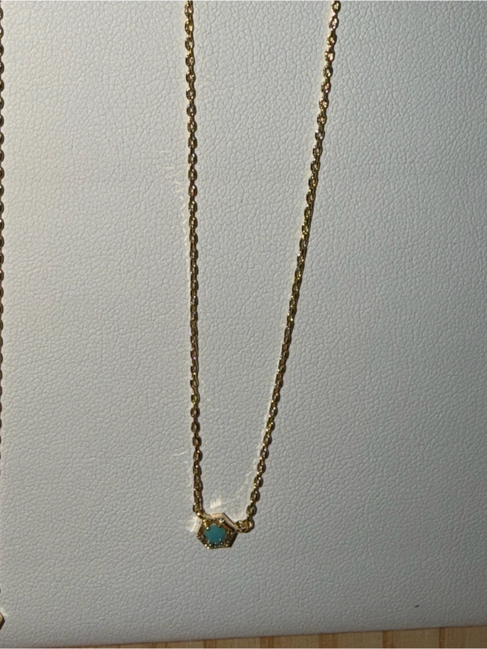 Gold Plated Necklace with Teal Hexagon Pendant